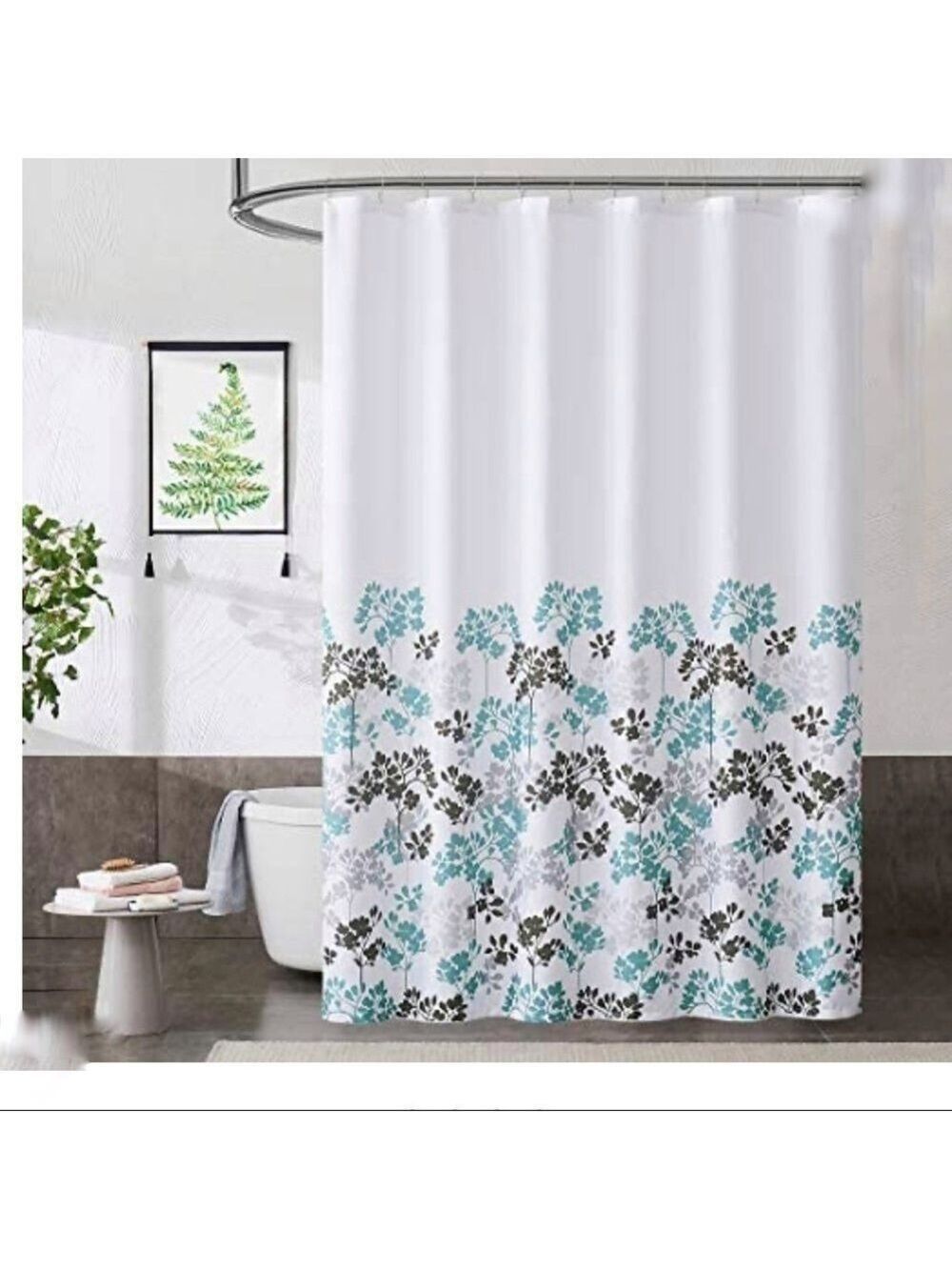 NEW-MODERN Floral Pattern Fabric Shower Curtain Washable, Water Resistant 70x84